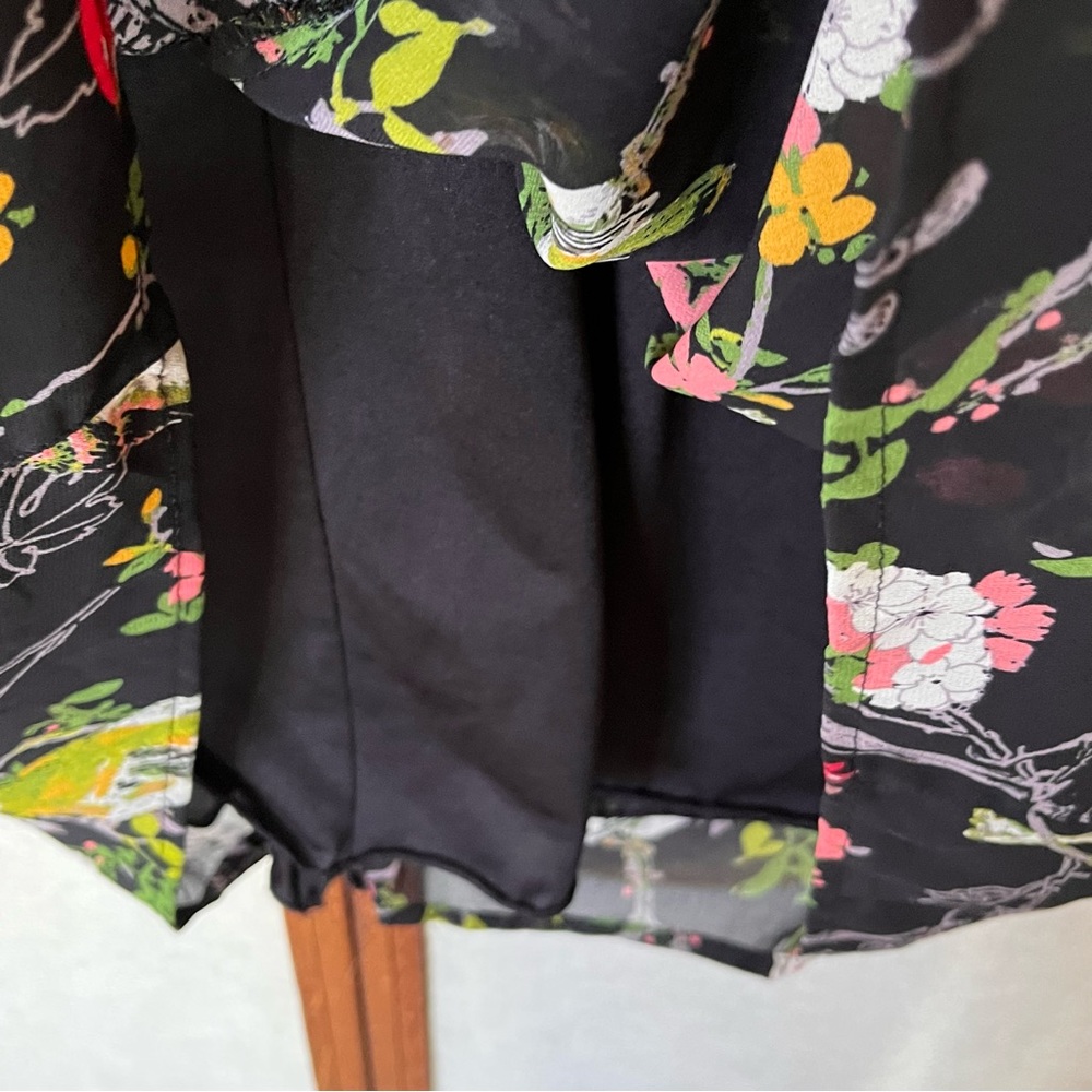 Black Floral & Bird Print Short Sleeve Maternity Dress Size M - Picture 9 of 13